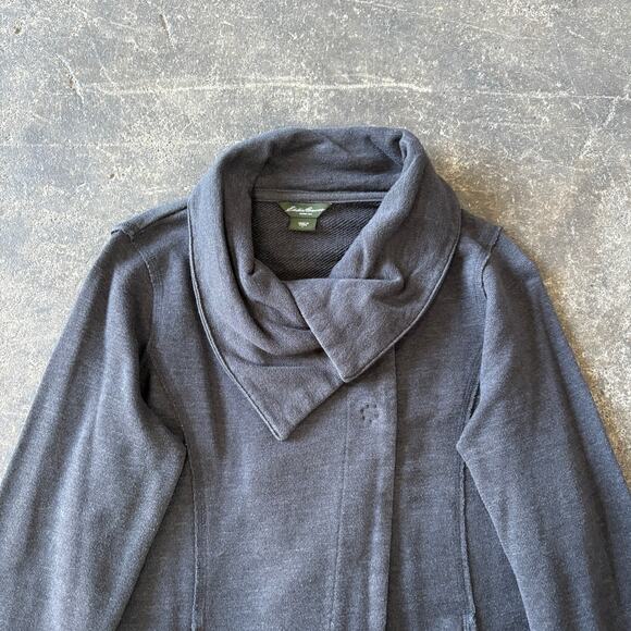 Eddie Bauer Wrap Sweater Size L Gray Cardigan One Button Knit Outdoor Casual - Picture 2 of 11